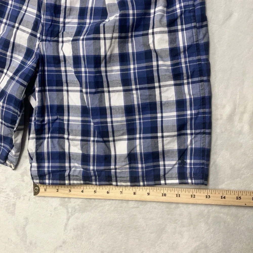 Vintage Polo Ralph Lauren Shorts Plaid Double Pleated Pony Logo Blue Mens Fit 32